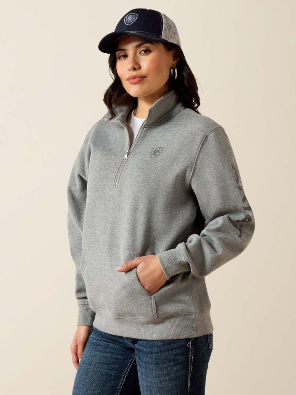 Women's Logo 1/2 Zip Heather Grey Sweatshirt | NWT